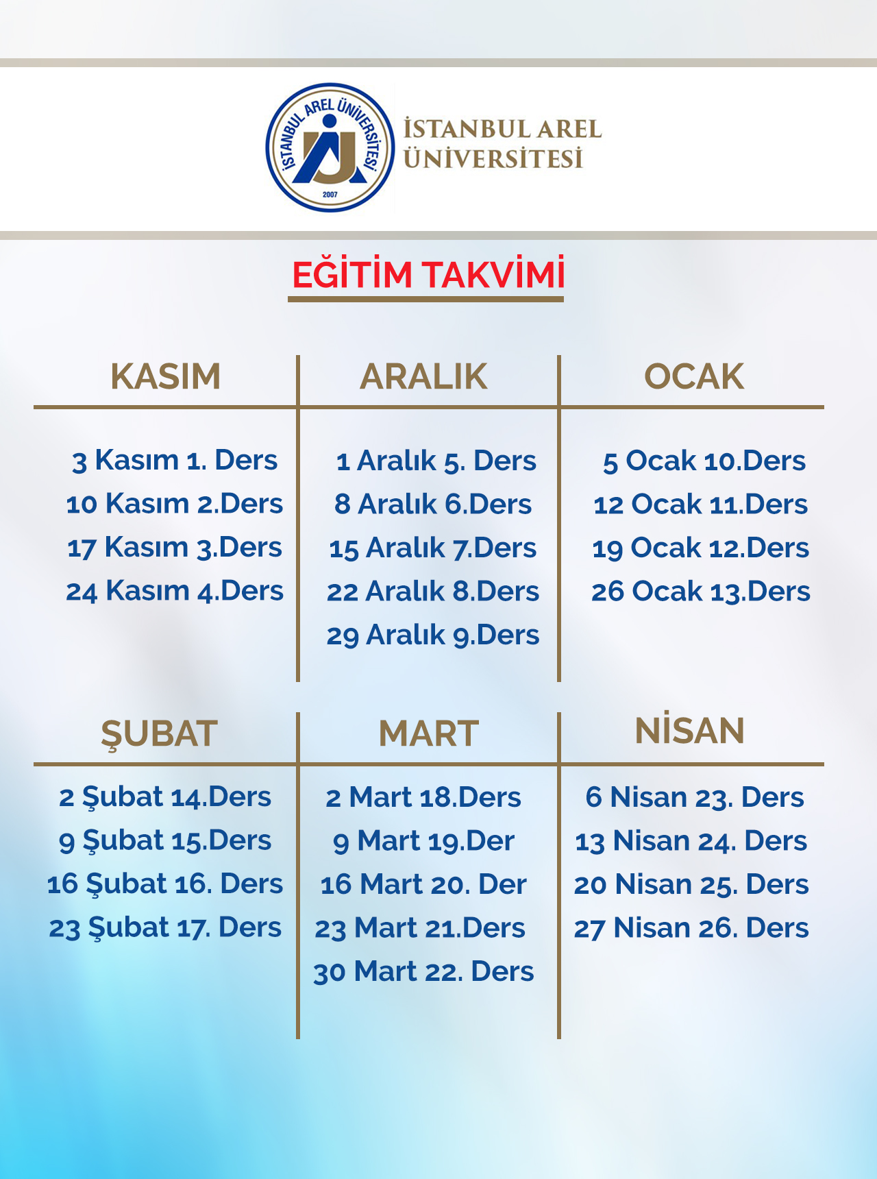 Istanbul Arel University Activity Calendar